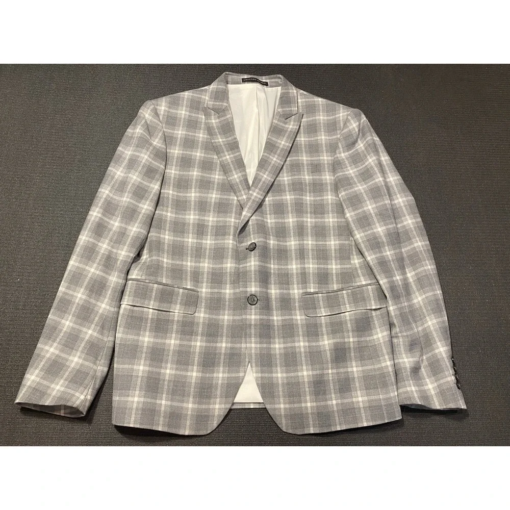 Zara Men‎ Blazer Size 46 R Gray Plaid Wool Comfort 2 Button Double Vented AW'18